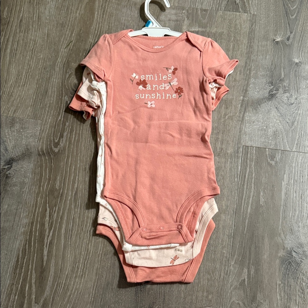 Carter's Coral and Cream Bodysuit Trio